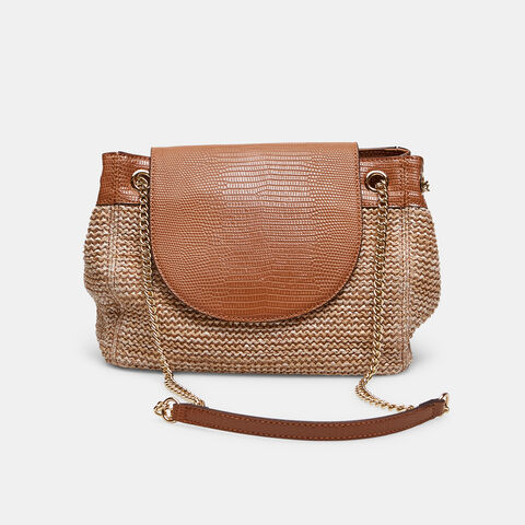 Bolso de hombro para mujer con efecto rafia, Piel Bolso de hombro para mujer con efecto rafia, Piel